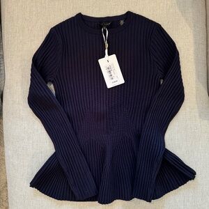 Ted Baker Peplum Ribbed Sweater, Navy, 0   NWT